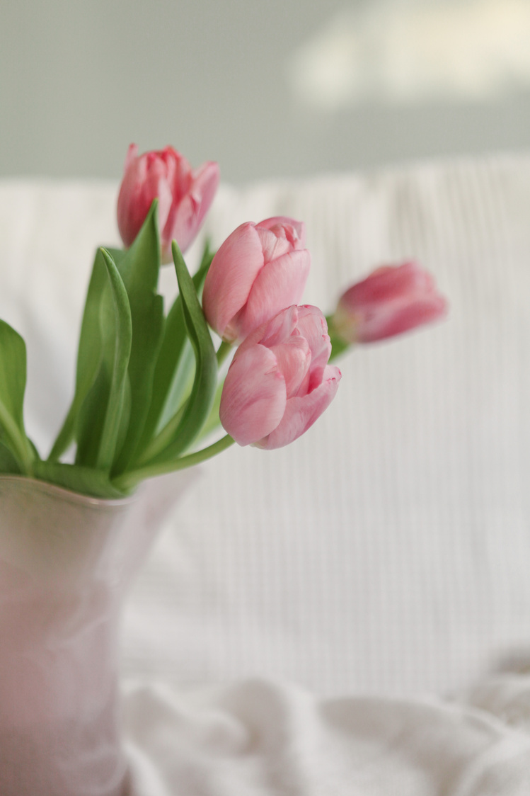 Vase of Pink Tulips Bouquet 